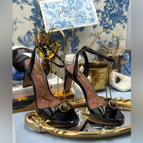 🆕 KURT GEIGER LONDON 🧿 NWOB Chelsea Heel Sandal, Black Patent - Sz 38 US 7.5 - Picture 3 of 12
